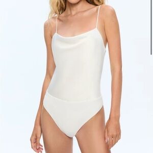 Alice + Olivia white satin bodysuit